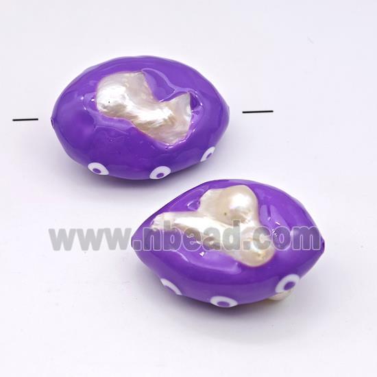 Baroque Style Pearl Oval Beads Purple Enamel Evil Eye