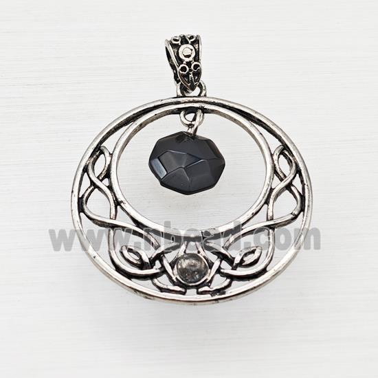 Alloy GoGo Pendant With Black Obsidian Antique Silver