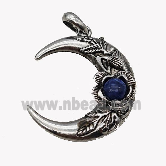 Alloy Moon Pendant Pave Blue Sodalite Antique Silver