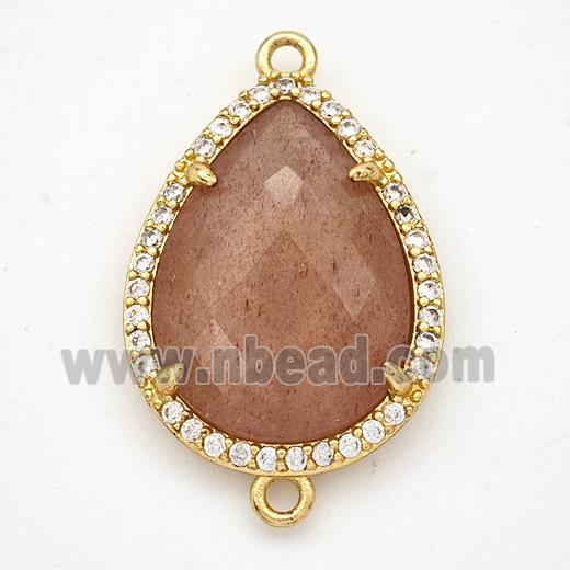 Pink Strawberry Quartz Teardrop Connector Copper Pave Zirconia Gold Plated