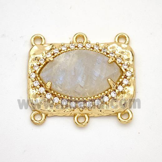 White Moonstone Eye Connector Copper Pave Zirconia Gold Plated
