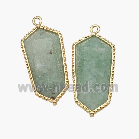 Natural Green Strawberry Quartz Prism Pendant Gold Plated