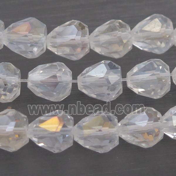 Chinese Crystal Glass Beads, faceted teardrop, white AB-color