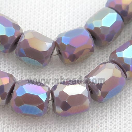 Jadeite Glass Beads, faceted barrel, purple AB-color