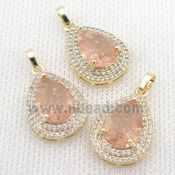 copper teardrop pendant paved zircon with crystal glass