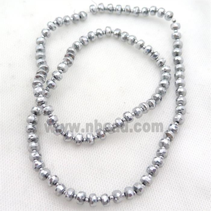 Crystal Glass beads, faceted rondelle, silver plated
