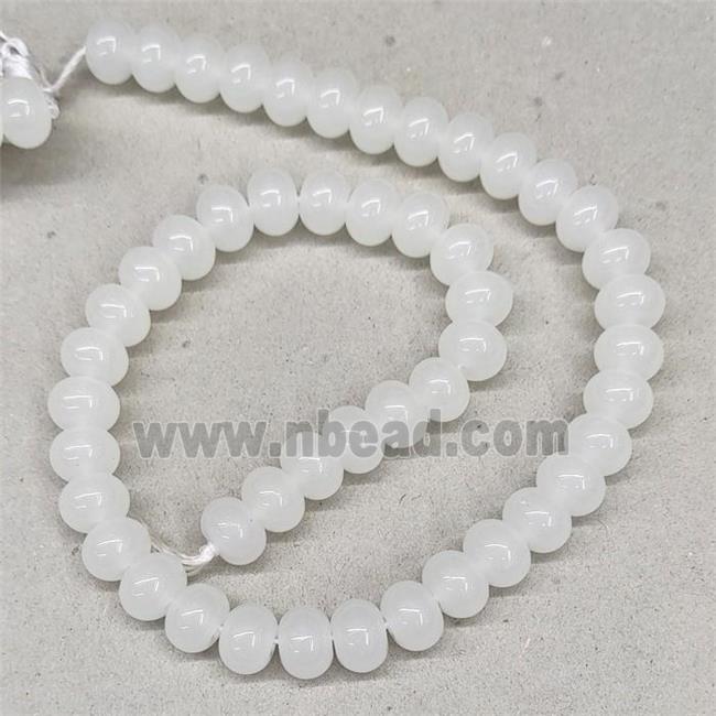 White Jadeite Glass Rondelle Beads Smooth