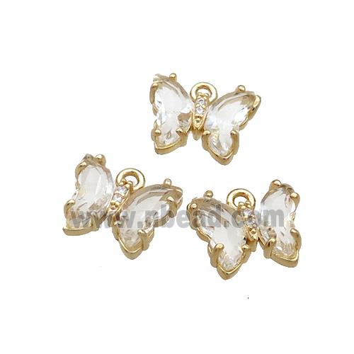 Copper Butterfly Pendant Pave Crystal Glass Gold Plated