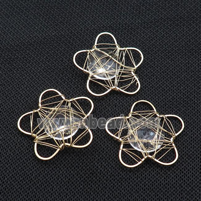 Copper Flower Pendant With Crystal Glass Wire Wrapped Gold Plated