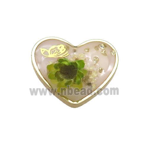 Pink Resin Heart Pendant Flower