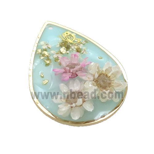 Blue Resin Teardrop Pendant Flower