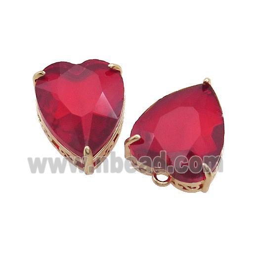Copper Heart Pendant Pave Red Crystal Glass Gold Plated