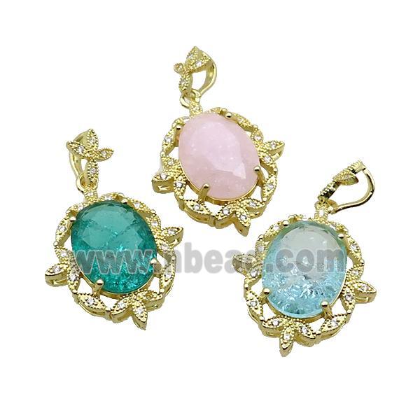 Copper Pendant Pave Crystal Glass Oval Gold Plated Mixed
