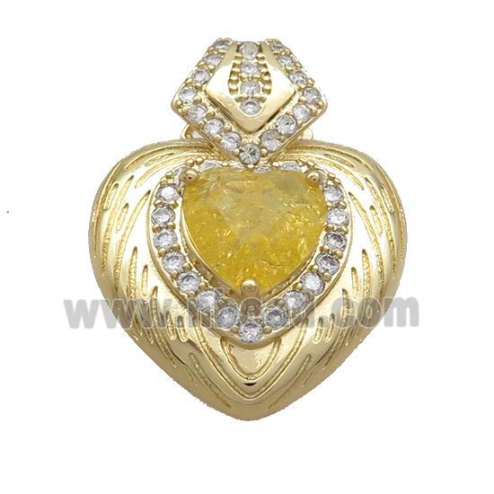 Copper Pendant Pave Yellow Crystal Glass Heart Gold Plated