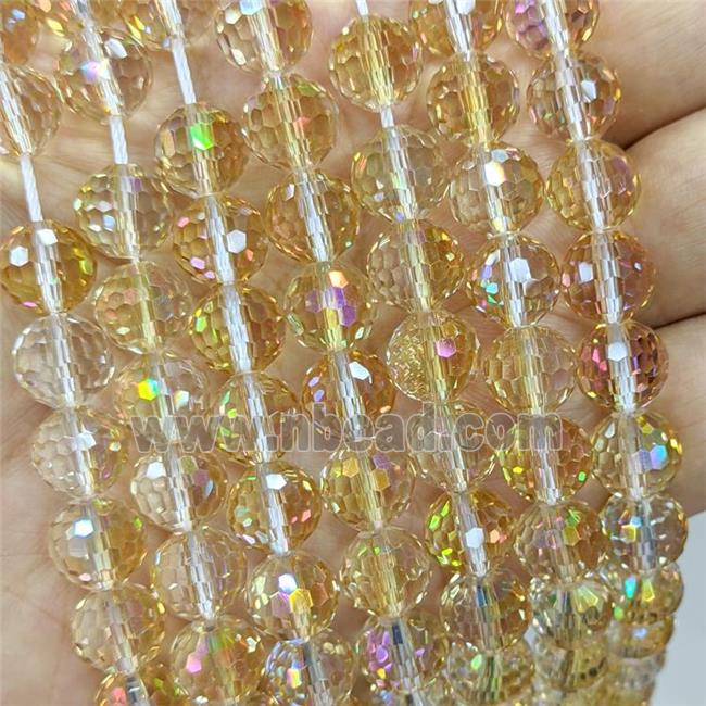 Golden Champagne Chinese Crystal Glass Beads Electroplated Faceted Round