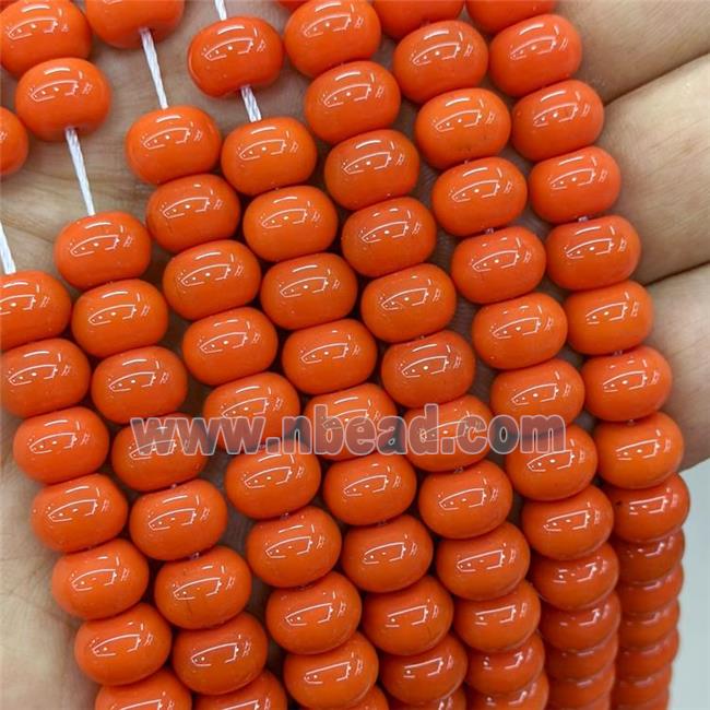 Jadeite Glass Beads OrangeRed Dye Smooth Rondelle