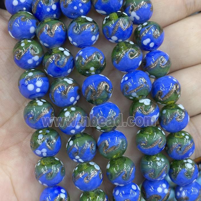 Lampwork Glass Round Beads Royalblue