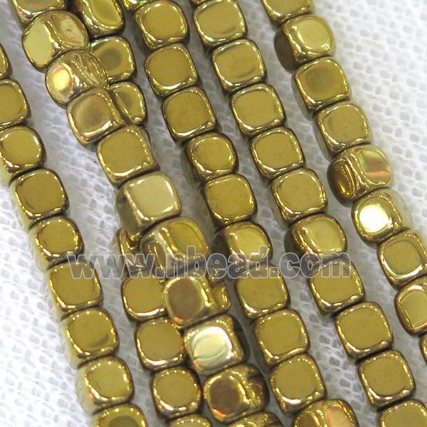 Hematite cube beads, gold plated
