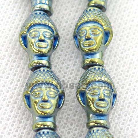 Hematite buddha Beads, green electroplated
