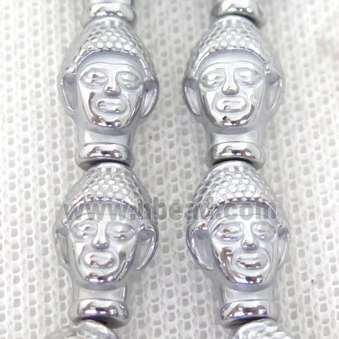 Hematite buddha Beads, platinum plated