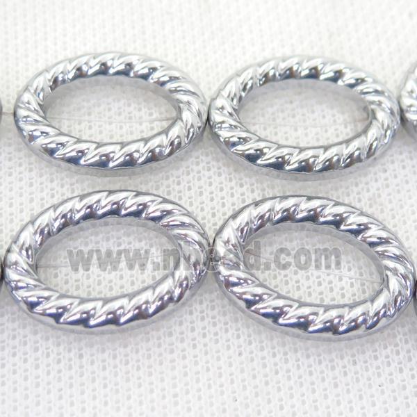 Hematite oval beads, silver plated