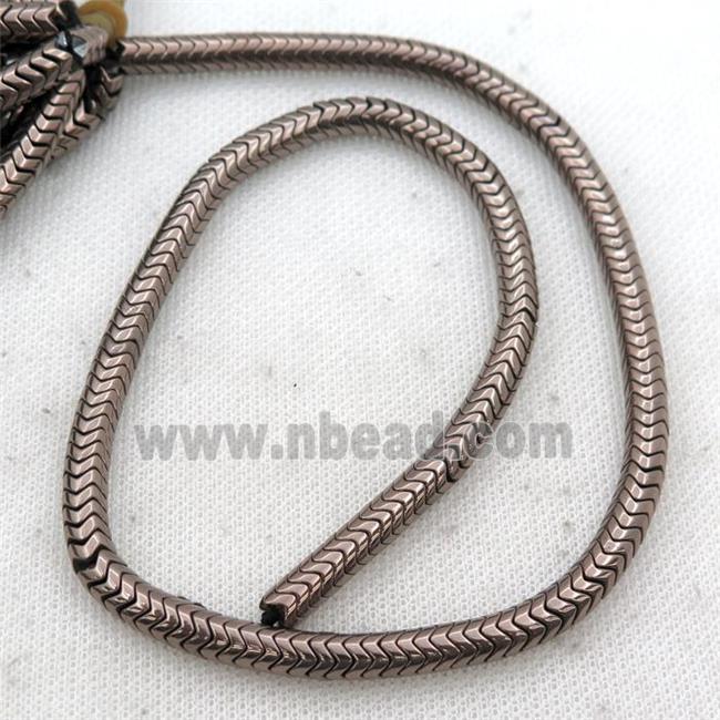 Hematite wave beads, snakeskin, chocolate electroplated