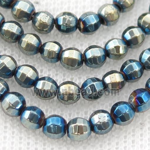 Hematite lantern beads, bluegold electroplated