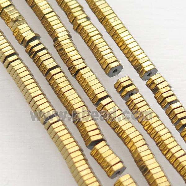 Hematite Hexagon Beads Gold Electroplated