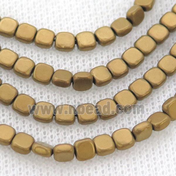 Hematite Beads Square Matte Gold