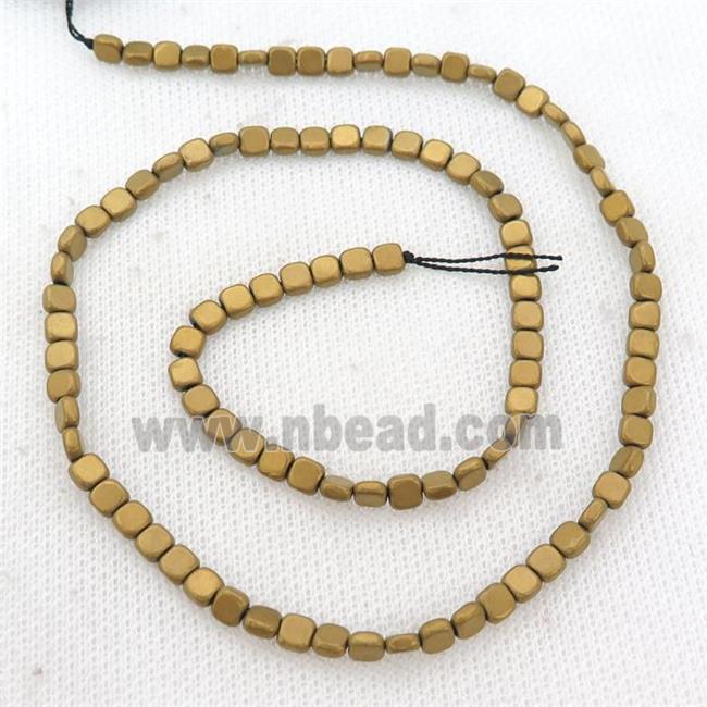 Hematite Beads Square Matte Gold