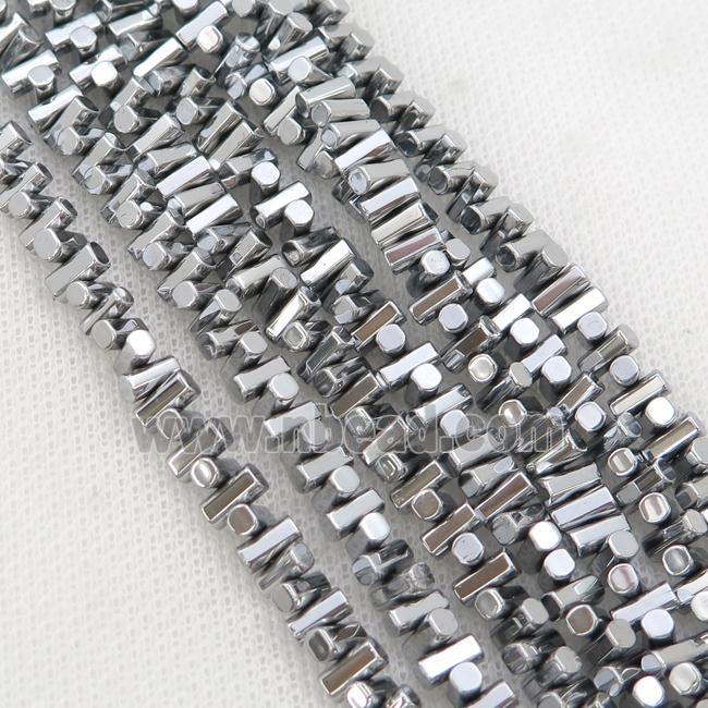 Hematite Beads Stick Platinum Electroplated