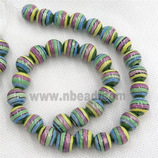 round Oriental Porcelain beads, stripe, multicolor