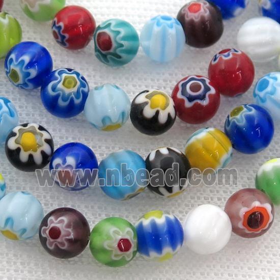Millefiori Glass round beads, mix