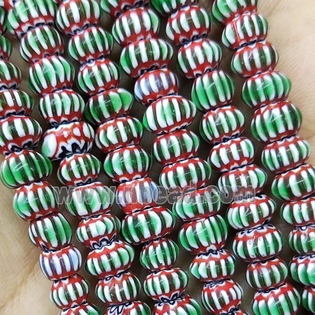 Nepal Style Green Lampwork Glass Rondelle Chevron Beads