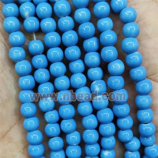 Blue Porcelain Beads Smooth Round Ceramic