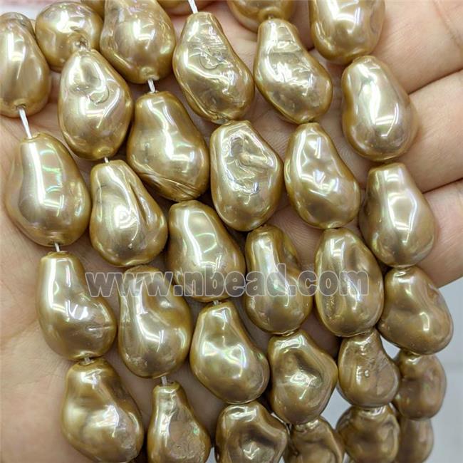 Baroque Style Pearlized Shell Beads Freeform Khaki Dye