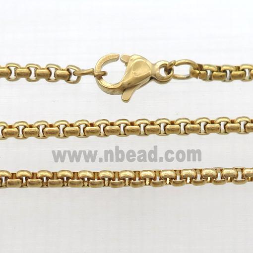 stainless steel necklace chain, box, gold plated