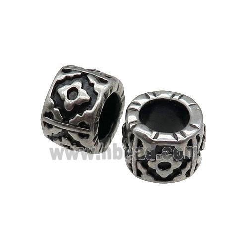 Stainless Steel tube Beads, large hole, antique silver