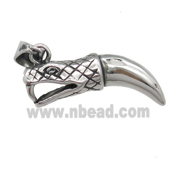 Stainless Steel snake charm pendant horn antique silver