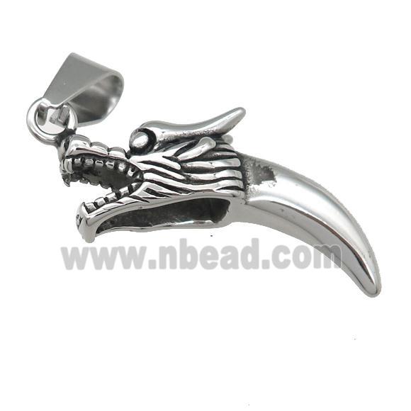 Stainless Steel dragon charm pendant horn antique silver