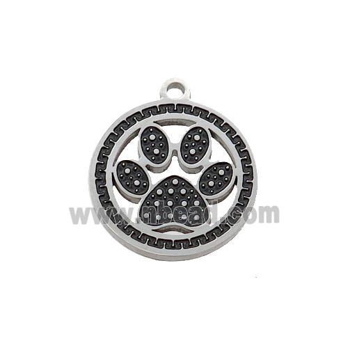 Raw Stainless Steel Paw Charms Pendant Black Enamel