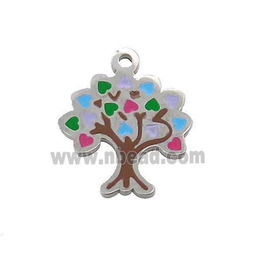 Raw Stainless Steel Tree Pendant Multicolor Enamel