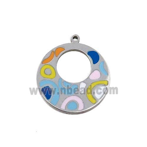 Raw Stainless Steel GoGo Charm Pendant Multicolor Enamel