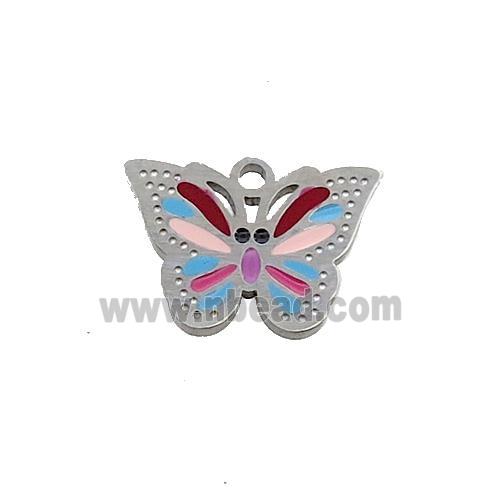 Raw Stainless Steel Butterfly Pendant Multicolor Enamel