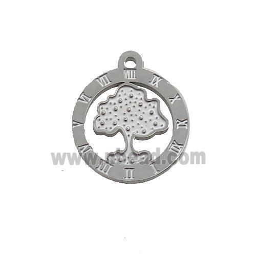 Raw Stainless Steel Circle Tree Pendant