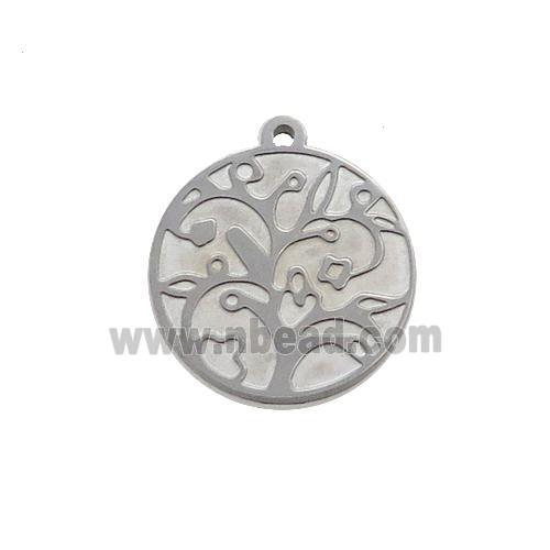 Raw Stainless Steel Circle Tree Pendant