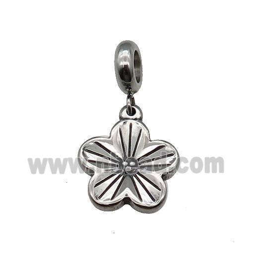 Stainless Steel Flower Pendant Antique Silver
