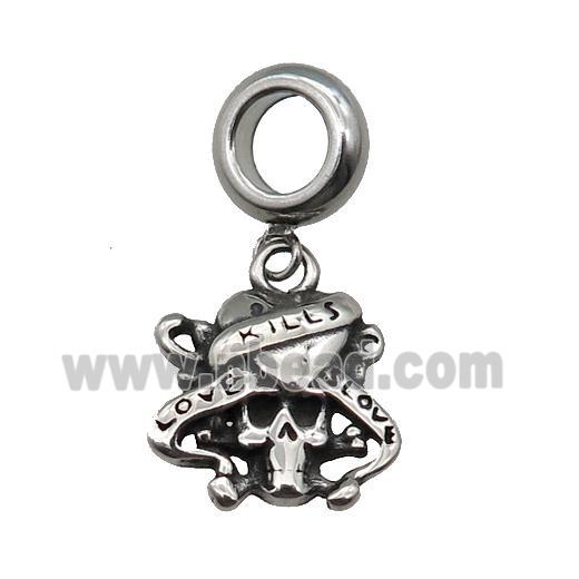 Stainless Steel Skull Pendant Antique Silver