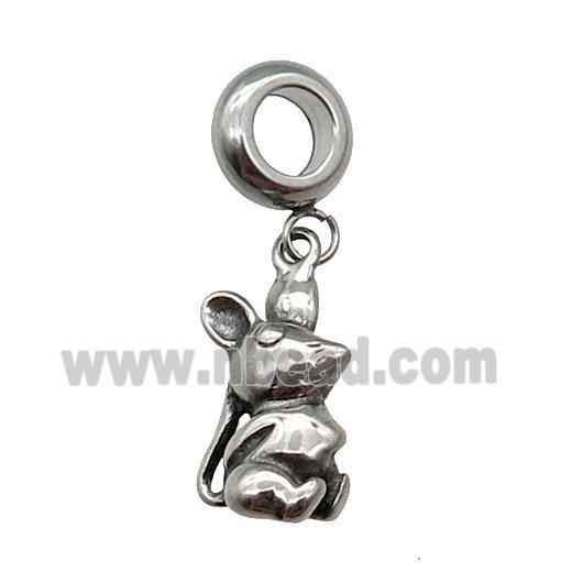 Stainless Steel Zodiac Rat Pendant Antique Silver