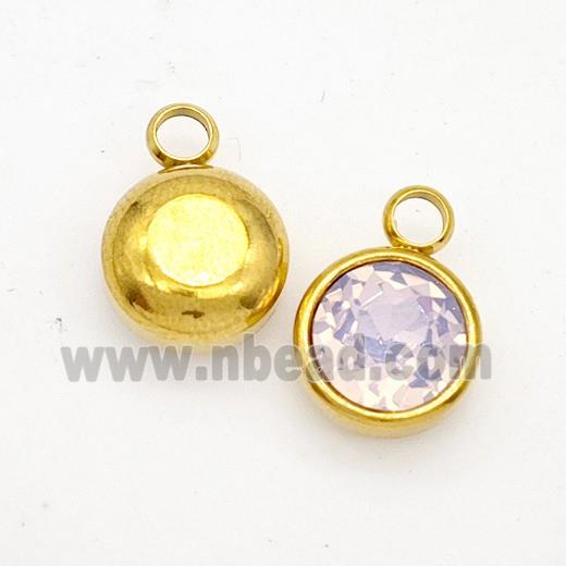 Stainless Steel Button Pendant Pave Opalite Crystal Gold Plated